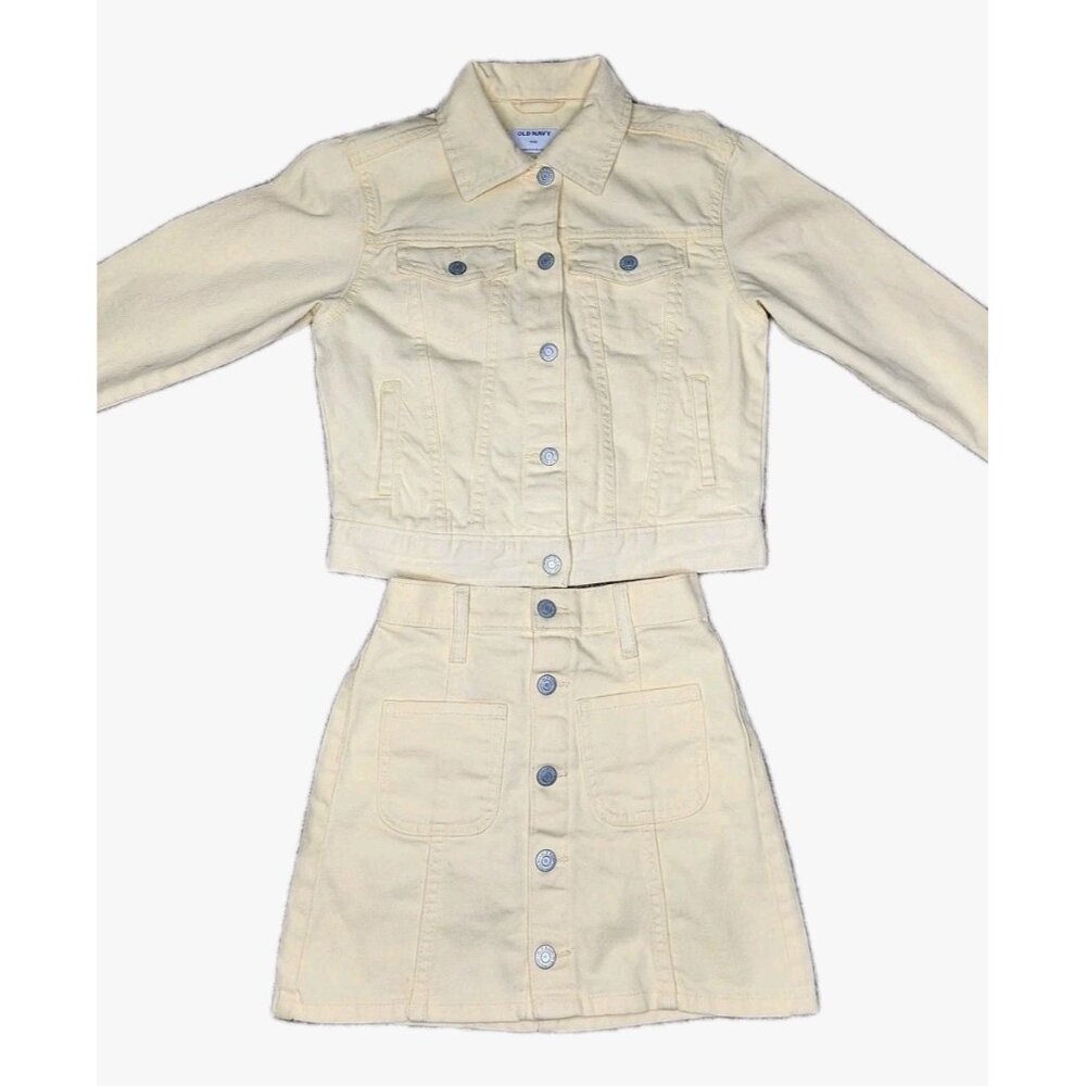 Old Navy Yellow Denim Jacket & Skirt Set Medium 8